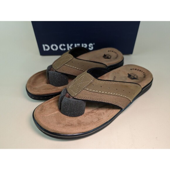 Dockers Sandals Mens 11M Laguna Flip Flop Dark Tan Memory Foam Insole Shoes NEW - Picture 4 of 11